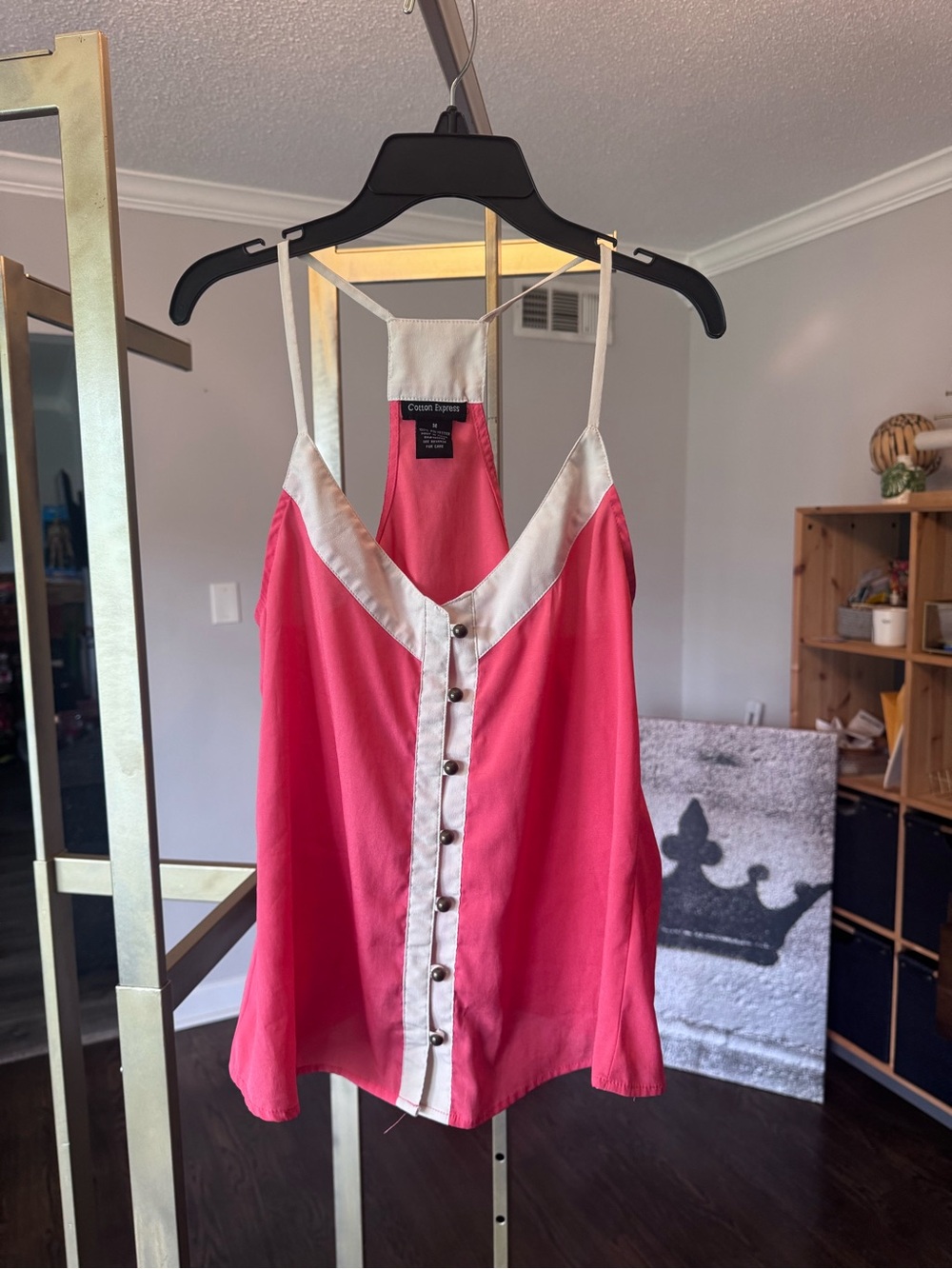 Cotton Express Coral Pink and Ivory Sleeveless Top